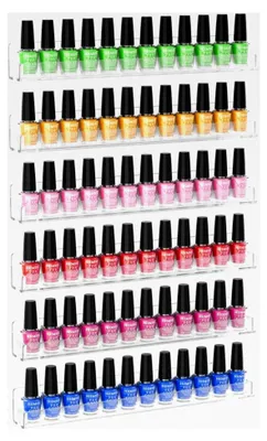 Produktbild von Nagellackregal 6 Stück, Nagellack Organizer für die Wand, Acryl Aufbewahrung für bis zu 90 Flaschen, Wandregal für Nagellack/Parfüm/Lippenstift/ätherische Öle, Transparent