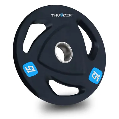 Produktbild von THUNDER® Olympische Hantelscheibe | 15kg | Schwarz | Gusseisen | Rutschfeste Gummibeschichtung | Verstärkter Stahlring 51mm | Ergonomisches Design
