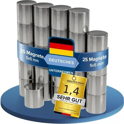 Produktbild von Runde Supermagnete 5x5mm 0,9kg silber extra stark