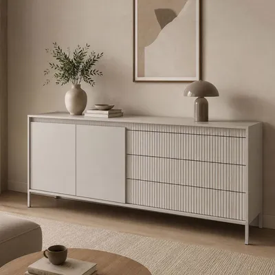 Immagine prodotto di Hatone - Credenza, 187x40x81h cm Beige, 3 Cassetti