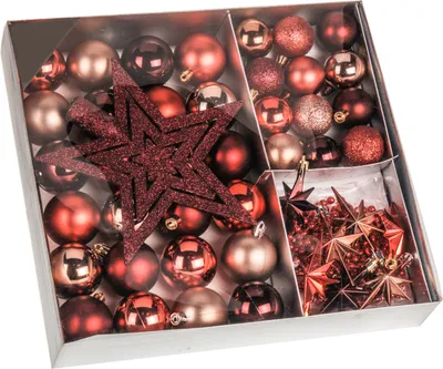 Produktbild von Kunststoff Christbaumschmuck 45 Teile Set - rot - Shatterproof Weihnachtskugeln bruchsicher - Tannenbaum Weihnachtsbaum Christbaum Zierschmuck