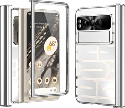 Produktbild von Hülle für Google Pixel Fold Hülle mit Displayschutz und Scharnierschutz, Galvanisierter Klar Schutzhülle Silber
