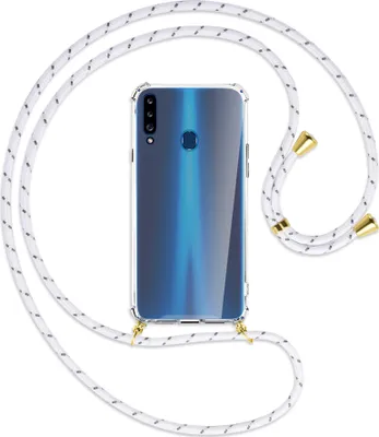 Produktbild von Handykette Backcover-Schutzhülle mit Band (Metall goldfarben) für Samsung Galaxy A20s - weiß/grau