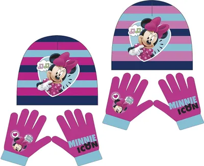 Produktbild von Minnie Maus 2tlg. Winterset Kindermütze Kinderschal Kinderhandschuhe WD9758 (Rosa-Blau)