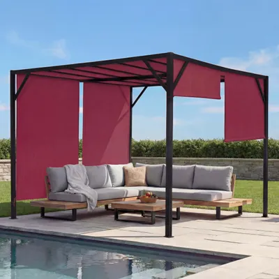 Immagine prodotto di Pergola Baia, tetto a padiglione da giardino, robusta struttura in acciaio da 6 cm + tetto scorrevole rosso bordeaux ~ 3x4m