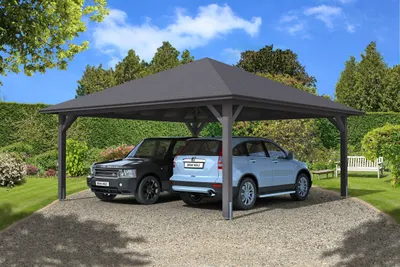 Produktbild von Doppelcarport SKAN HOLZ Taunus mit Pfostenankern 634x634 cm schiefergrau