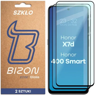 Produktbild von 2x Gehärtetes Glas für Honor X7d / Honor 400 Smart, Bizon Glass Edge Duo, Schwarzer Rahmen