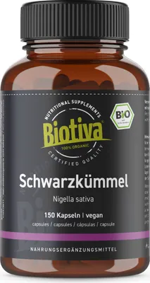 Produktbild von Biotiva Schwarzkümmelpulver (150 Kapseln) aus biologischem Anbau