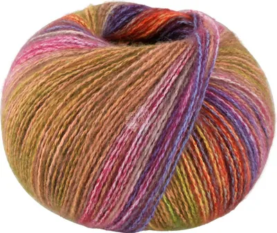 A ball of multi-colored yarn.