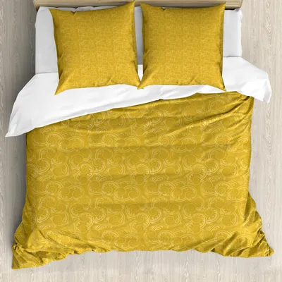 Obrázek produktu pro ABAKUHAUS Žlutá damašková povlečení sada, stínový obraz víří a opouští pozadí - nepřerušované prvky, 200 x 200 cm + 80 x 80 cm, zemitá žlutá, bledě žlutá
