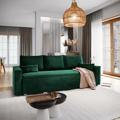 Produktbild von Sofa ALATRI Grün Velours-Stoff mit Schlaffunktion, Sofa mit Bettkasten, Sofa mit Bettkasten, Wohnzimmersofa, Couch, Soffa, Bettsofa, Couchgarnitur- Grün, MONOLITH 37