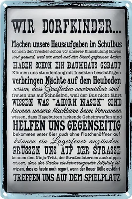 Produktbild von Blechschild Spruch 20x30cm wir Dorfkinder Hausaufgaben Bus