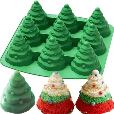 Produktbild von 3D-Silikonform Weihnachtsbaum – Form für Weihnachtskuchen, Mousse-Torten, Muffins, Eiswürfel, Wackelpudding, Schokolade, Seife, Lotion-Bars - Grün