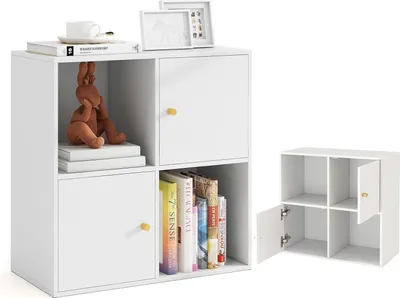 Immagine prodotto di KOMFOTTEU Libreria a 3 livelli con 4 scomparti, libreria indipendente, scaffale a cubo con 2 ante, mobile contenitore per soggiorno, camera da letto, studio, ufficio, 60 x 29 x 60 cm, bianco