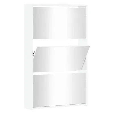 Produktbild von Schuhschrank mit Spiegel 3-lagig Hochglanzweiß 63x17x102,5 cm