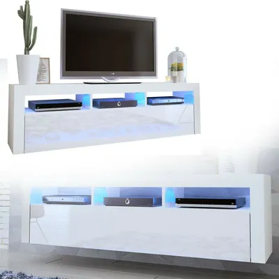 Obrázok produktu pre Televízna doska Lowboard Základná jednotka Bočnica v bielej farbe s vysokým leskom 160 cm