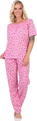 Produktbild von Damen Pyjama 2tlg. lange Hose Shirt in kurzen Ärmeln; Pink/2XL/44