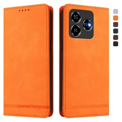 Image de Etui pour ZTE Axon 60, étui rétro en cuirPolyuréthaneavec support et fentes pour cartes Orange