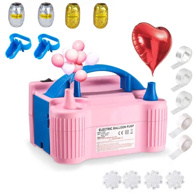 Produktbild von Elektrische Ballonpumpe 600W mit Doppelduese Automatik und Semi Automatik inkl Ballonknoter Band Girlande fuer Hochzeit Geburtstag Party，Rosa