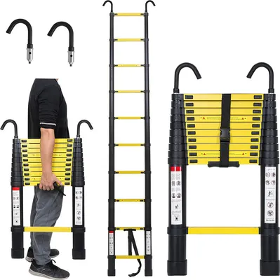 Produktbild von TolleTour Teleskopleiter 3,2m mit haken Stehleiter Ausziehleiter Stabil Aluminium bis 150kg