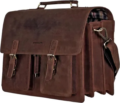 Productafbeelding van Leren aktetas XL voor heren met laptopvak tot 15,6 inch en trolleyfunctie
