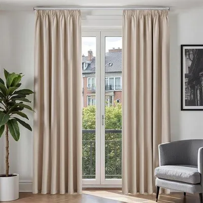 Zdjęcie produktu dla Zestaw 2 zasłon Unyqoos® Verdunkelung, wymiar 225 x 140 cm każdy, wykonane z poliestru o wyglądzie lnu, 100% zaciemniające, z taśmą marszczącą, w zestawie 20 haczyków do zasłon