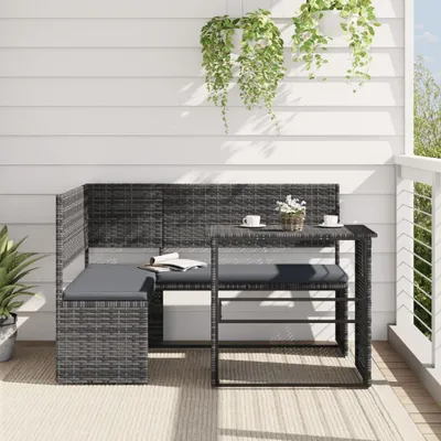 Produktbild von Maison Exclusive - Gartensofa in L-Form mit Tisch und Kissen Grau Poly Rattan