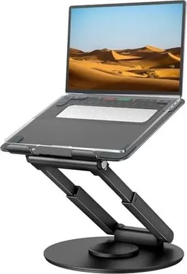 Produktbild von Laptop Ständer Höhenverstellbar mit 360? Drehbarer Basis, Ergonomisch Laptopständer, Laptop Erhoehung Fuer Schreibtisch, Standing Laptop Stand Computer Ständer mit MacBook Pro, Laptops 10-17"-Schwarz
