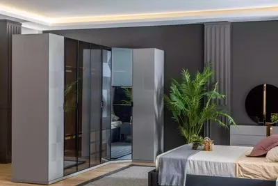 Produktbild von Eckschrank Kleiderschrank Schrank Luxus Holz Design Möbel Schlafzimmer Grau