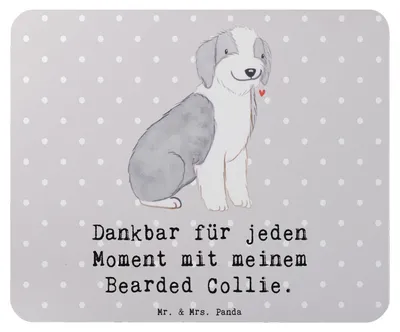 Produktbild von Mr. & Mrs. Panda Mauspad Bearded Collie Moment - Grau Pastell - Geschenk, pc mousepad, mousematte, Mouse Pad, Britischer Hütehund