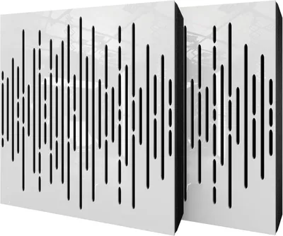 Produktbild von 2er-Pack – Akustikpaneel mit Samtstoff und Befestigungsset | 50x50x5cm | Schallabsorption-Diffusion-Schalldämmung | [WAVE -Weißer Kunststoff|Schwarz]