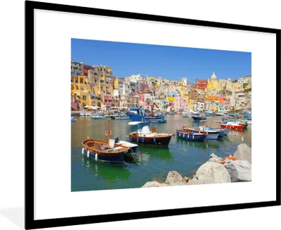 Produktbild von MuchoWow® Gerahmtes Poster Boot - Haus - Meer - Italien 90x60 cm - Poster mit Schwarzem Bilderrahmen Wandposter Rahmen Foto Bilder - Wanddekoration - Fotos
