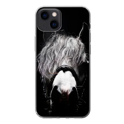 Produktbild von MuchoWow® Handyhülle Schutzhülle Hülle für iPhone 13 Pferd - Porträt - Schwarz - Weiß Silikon Softcase Handy Hülle - Karteninhaber