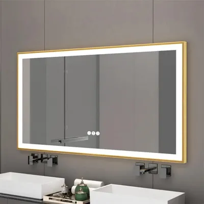 Immagine prodotto di Specchio da bagno a LED - Specchio da parete rettangolare - Illuminazione frontale dimmerabile - 3 tonalità di luce - Antiappannamento - Cornice in alluminio - 100 x 60 cm