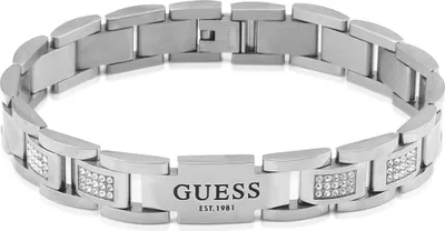 A silver-colored Guess bracelet with clear stones.