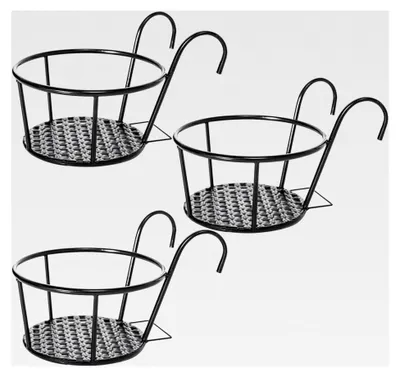 Produktbild von Hängender Blumentopfhalter aus Metall in Schwarz für Balkon-Geländer 27 x 17 x 12 cm