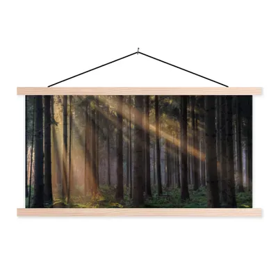 Produktbild von MuchoWow® Textilposter Bäume - Wald - Sonne - Pflanzen 60x30 cm mit holzfarbenen Rahmen - Dekoration