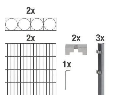 Immagine prodotto di Alberts 668020 Staccionata doppia "Oslo" come set completo di 12 pezzi, plastificata, antracite, altezza 140 cm, lunghezza 4 m