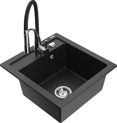 Produktbild von Mexen Vito 1-Becken-Granit-Spüle mit Mischbatterie Aster, Schwarz/Silbermetallic- 6503-73-73450-07