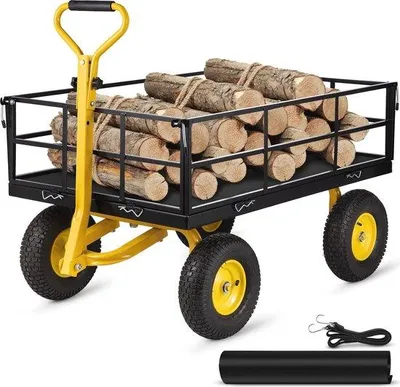 Produktbild von Schwere Gartenwagen mit Stahlrahmen und Gummirädern – 544 kg Tragfähigkeit, Komfortabler Griff, Ideal für Garten und Transport