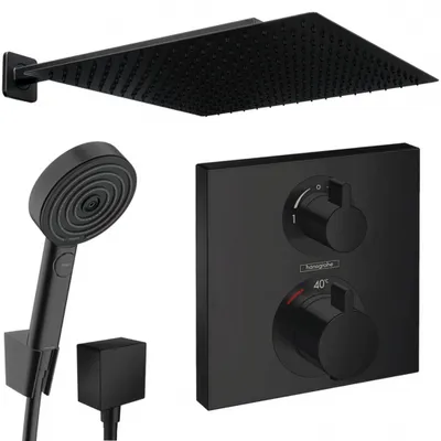 Produktbild von Hansgrohe und Jowi Unterputz Duschsystem Ecostat Square Thermostat, Schwarz, Duscharmatur mit 360x360 mm Kopfbrause, OHNE iBox