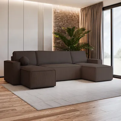 Produktbild von Masseno Ecksofa PESANO P mit Schlaffunktion U-Form, Sofa mit Bettkasten, Wohnzimmersofa, Couch, Soffa, Bettsofa, Couchgarnitur- Braun, POSO 06