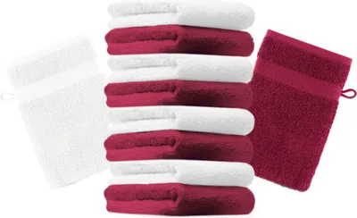 Produktbild von Betz 10 Stück Waschhandschuhe 16x21 cm PREMIUM 100% Baumwolle Farbe: dunkelrot und weiß