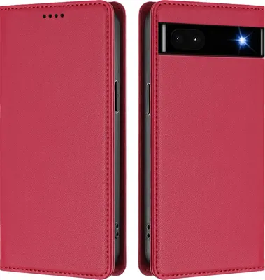 Obrázek produktu pro Kožené pouzdro pro Google Pixel 6A, magnetické flipové pouzdro zPolyuretankůže se stojánkem Červená