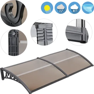 Produktbild von Vordach Haustür für Haustür und Terrasse,Polycarbonat Vordach,hohle PC-Scheibe+PP Ständer,Bogenpavillon für Außentüren oder Fenster 100x300cm(Braun)