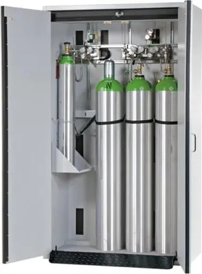 Produktbild von Druckgasflaschenschrank, Gasflaschenschrank, für 4 x 50 l Gasflaschen, Schutzgas, Feuerwiderstand G30, 2.050 x 1.198 x 616 mm (HxBxT), lichtgrau