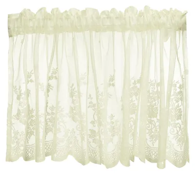 Spitzen-Vitrage 130x41 cm, beige, transparent, Blumenstickerei, Kurzvorhang