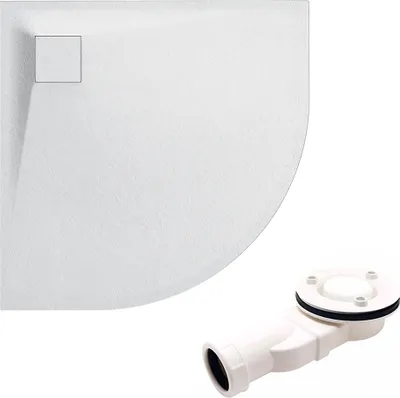 Produktbild von Duschwanne Viertelkreis 80x80x3,2 SMC Verbundwerkstoff Duschtasse Steinoptik | Ablaufgarnitur ⌀90 mm im SET | Anti-Rutsch Duschbecken | BADLAND VIDAR