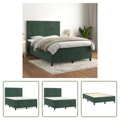 Produktbild von The Living Store Boxspringbett mit Matratze Dunkelgrün 140x190 cm Samt