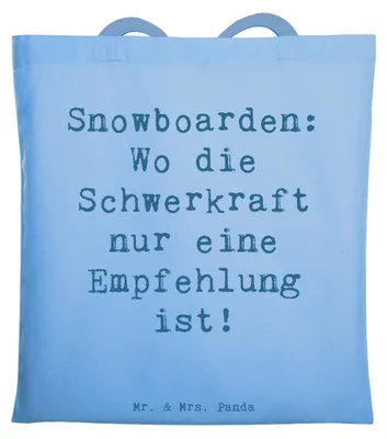 Produktbild von Mr. & Mrs. Panda Einkaufstasche Spruch Snowboarden Freiheit - Sky Blue - Geschenk, Beutel, Sprünge, Sportler, Abfahrten, Laptoptasche, Schneesport, Tote Bag, totebag